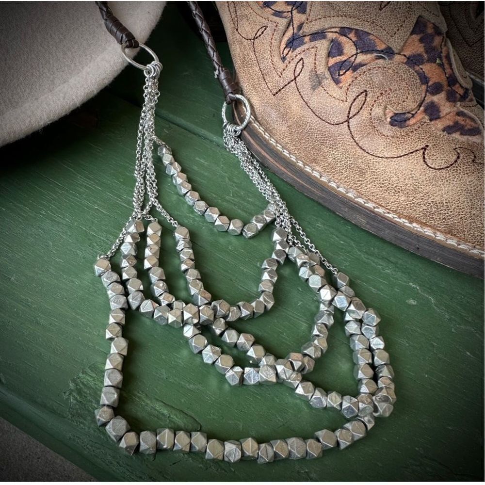 Silvered colored beaded Multiple layered long necklace